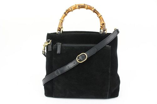 GUCCI SUEDE BAMBOO TWO-WAY CROSSBODY BAG