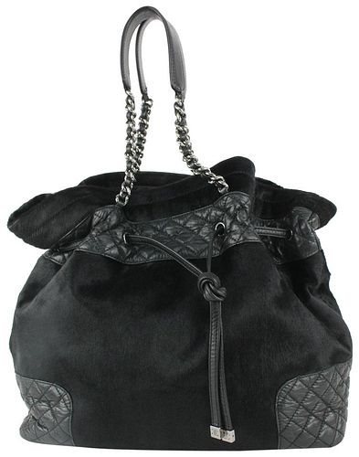 CHANEL QUILTED LAMBSKIN X PONY HAIR DRAWSTRING BUCKET CHAIN HOBO BAG
