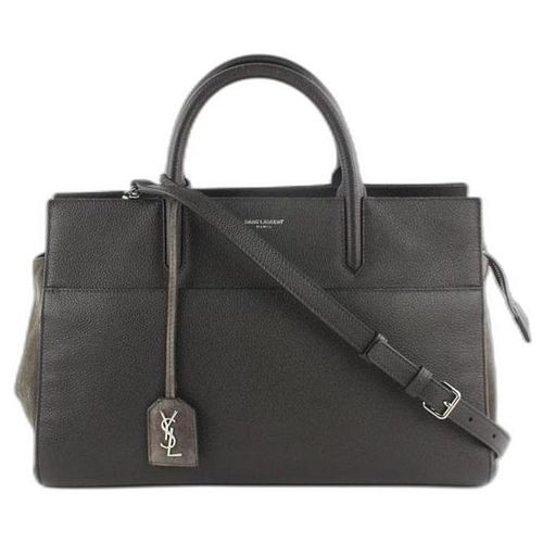 SAINT LAURENT ANTHRACITE LEATHER CABAS RIVE GAUCHE TWO-WAY TOTE