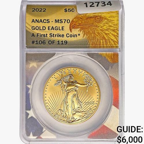 2022 $50 1oz. American Gold Eagle ANACS MS70 