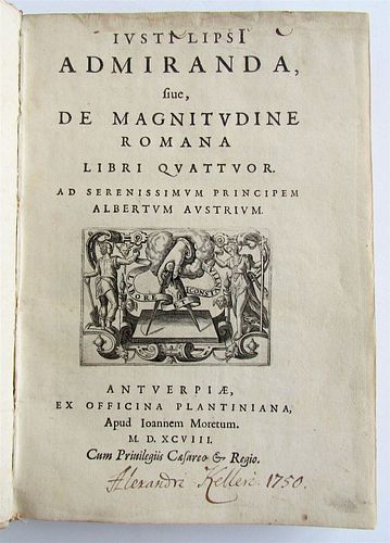 1598 PLANTIN PRESS IUSTI LIPSI ADMIRANDA VINTAGE 16TH-CENTURY VELLUM BOUND