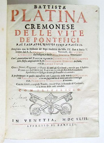 1643 BARTOLOMEO PLATINA LIVES OF POPES MEDIEVAL ILLUSTRATED 17TH-CENTURY
