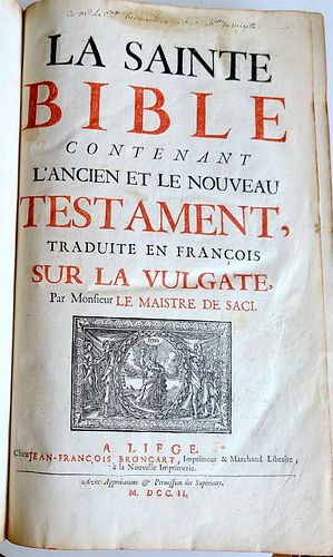 1702 FRENCH BIBLE LA SAINTE BIBLE VINTAGE OLD & NEW TESTAMENT FOLIO