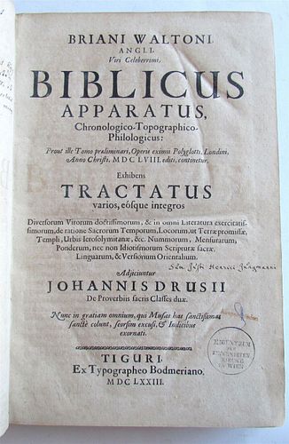 1673 BIBLE COMMENTARY OLD TESTAMENT APPARATUS CHRONOLOGY TOPOGRAPHY VELLUM BIBLICUS