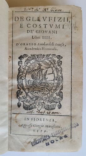 ORAZIO LOMBARDELLI (1579): "DE GLI UFIZII E COSTUMI DE' GIOVANI ANTIQUE"