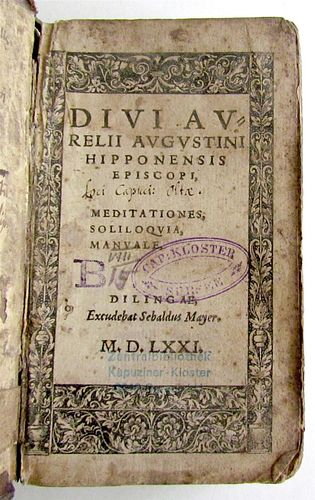 1571 DIVI AURELII AUGUSTINI OLD-FASHIONED MEDITATIONS ON SOLILOQUIA AND MANUAL 