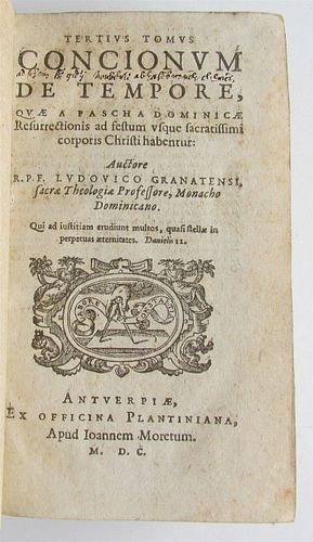 LOUIS OF GRANADA'S 1600 PLANTIN EDITION SERMONS ANTIQUE 16TH CENTURY VOL. III