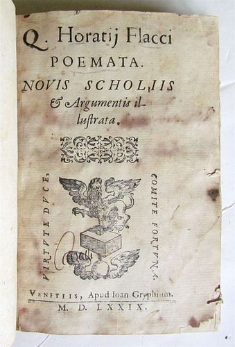 HORACE POETRY IN ANCIENT Q. HORATIJ FLACCI POEMATA (1579).