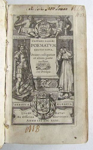 C. BARLAEUS'S 1631 POETRY IS AN ANTIQUE 17TH-CENTURY VELLUM BINDING.