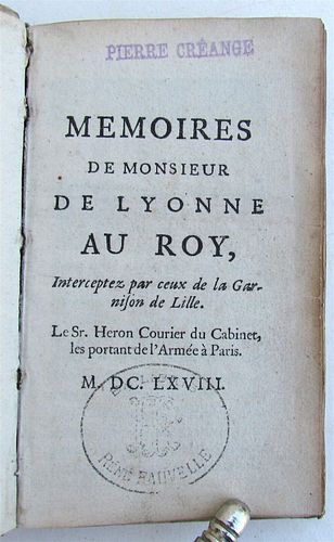 MEMOIRES MILITAIRES DE HUGUES DE LYONE, 1668, ANCIENT VELLUM BOUND IN FRENCH