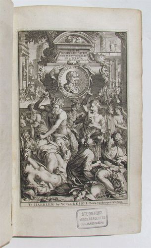 JOVENAL'S AND PERSIUS FLACCUS VELLUM'S ANTIQUE ROMAN POETRY, PUBLISHED IN DUTCH IN 1709