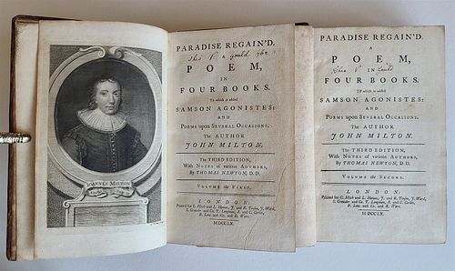 MILTON'S 1760 PARADISE REGAINED IN TWO VOLUMES WITH ANTIQUE ILLUSTRATED TEXT 