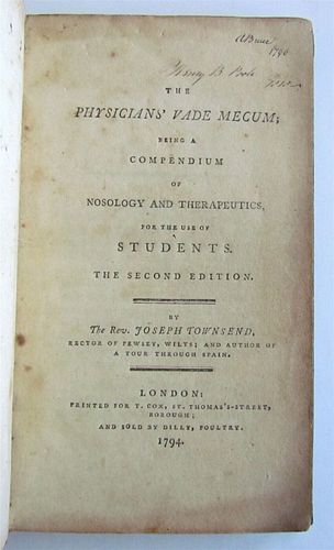 1794 PHYSICIANS VADE MECUM OLD ILLUSTRATED MEDICAL BOOK BY JOSEPH TOWNSEND