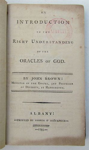 INTRODUCTION TO THE KNOWLEDGE OF GOD'S ORACLES, 1793, OLD ALBANY, NEW YORK