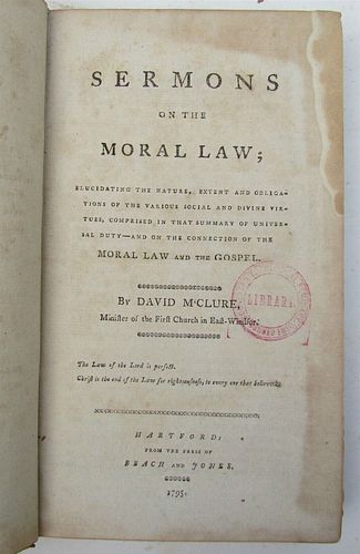 OLD HANDWRITTEN AMERICAN SERMONS ON MORAL LAW, BY DAVID MCCLURE, 1795