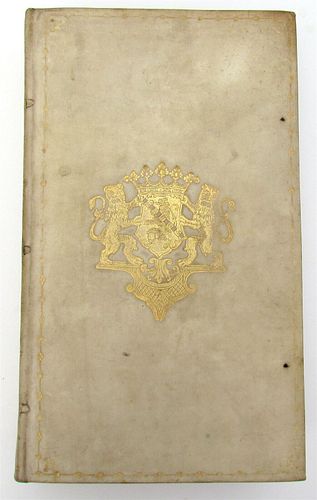 1824 ANTIQUE ARMORIAL VELLOUM BINDING ELOGIUM TIBERII HEMSTERHUSII