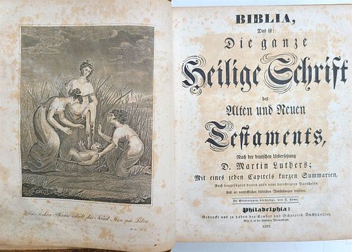 1829 GERMAN-LANGUAGE ANTIQUE AMERICAN BIBLE ILLUSTRATED WITH MAPS OF PHILADELPHIA