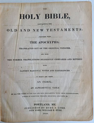 1850 ENGLISH BIBLE VINTAGE AMERICANA MAINE