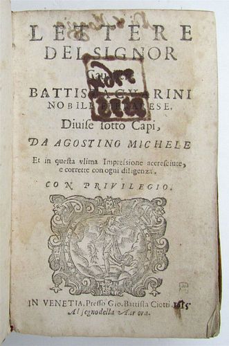 1615 ANTIQUE GIOVANNIVGUARINI LETTER BOUND WITH ITALIAN VELLUM