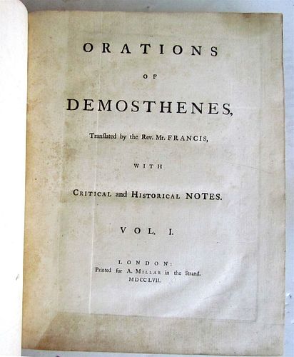 1757 OLD ENGLISH ORATIONS OF DEMOSTHENES