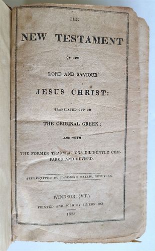ANTIQUE EARLY AMERICAN BIBLE IN ENGLISH, DATED 1823, VERMONT