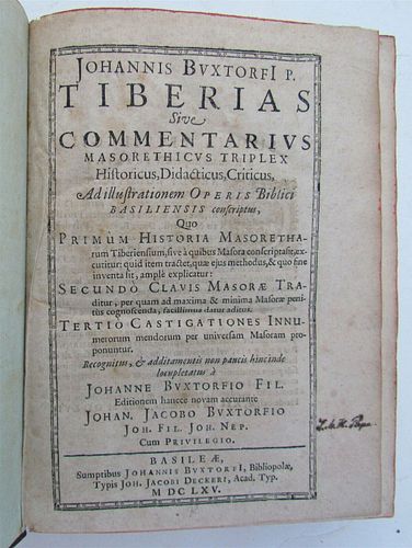 1665 BUXTORF ANTIQUE JUDAICA TIBERIAS SIVE COMMENTARIUS MASORETICUS