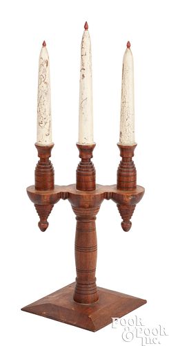 Turned and painted walnut candelabrum