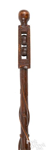 Carved and painted folk art cane, late 19th c.