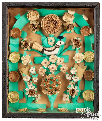 Cut paper and fabric shadowbox, 19th c.