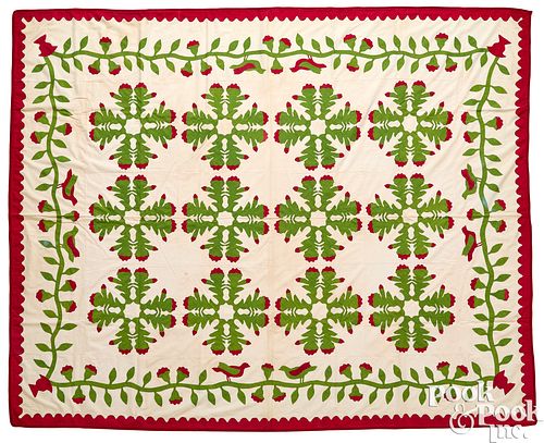 Appliqué floral quilt top, 19th c.
