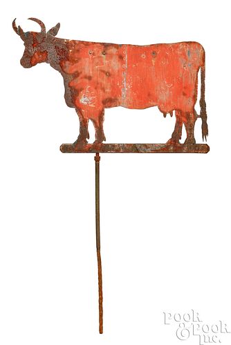 Very large sheet iron cow weathervane, ca. 1900
