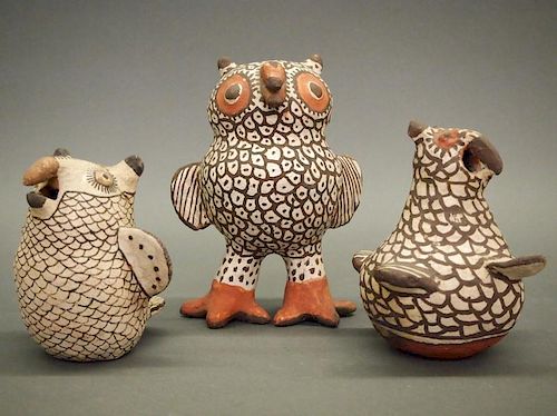 3 Zuni Pueblo owl figures
