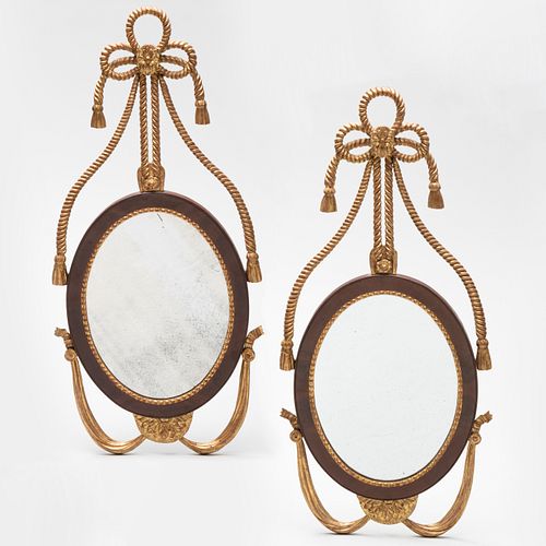 Pair of Danish Neoclassical Style Mahogany and Parcel-Gilt Mirrors