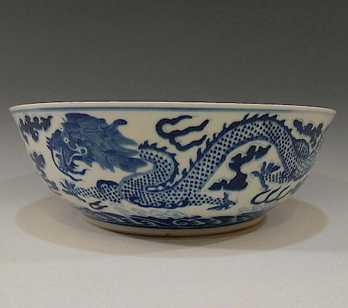 CHINESE IMPERIAL BLUE WHITE DRAGON BOWL - XIANFENG MARK AND PERIOD