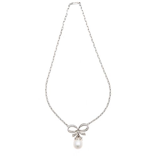 Gargantilla con pendiente con perla calabazo y diamantes en plata paladio. 1 perla calabazo color blanco de 16 x 13 mm. 29 diama...