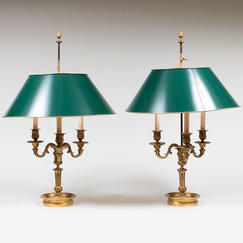 Pair of Louis XVI Style Gilt-Bronze Bouillotte Lamps