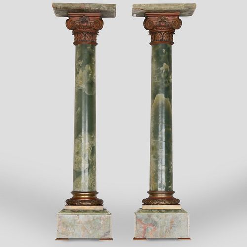 Pair of Gilt-Metal-Mounted Onyx Pilasters
