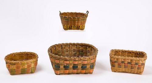 Four Fine Painted Native Splint Baskets