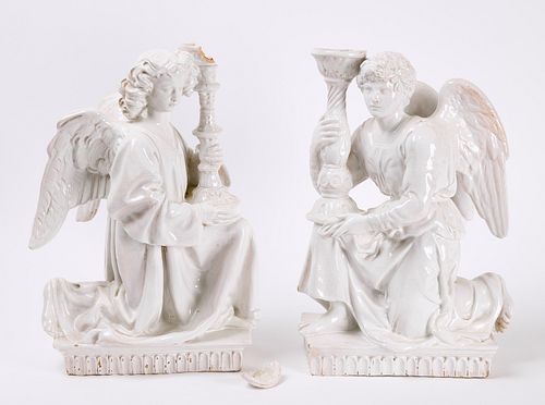 Pair of Ceramic Angels with Pillars