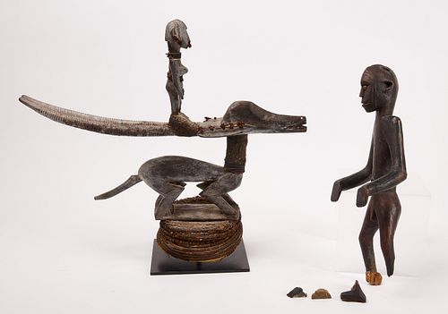 African Headdress and Carved Figure