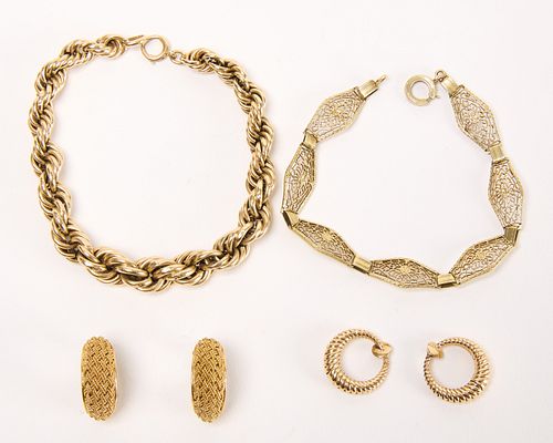 Two 14K Gold Bracelets 18K Earrings