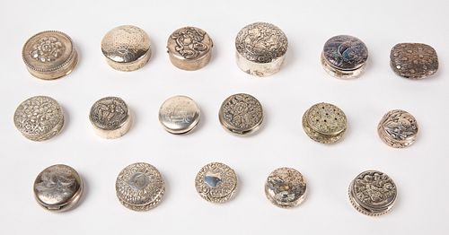 Group of 17 Miniature Round Silver Boxes