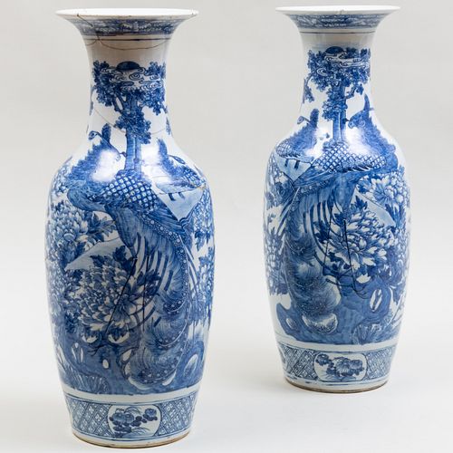 Pair of Chinese Blue and White Porcelain Baluster Vases 