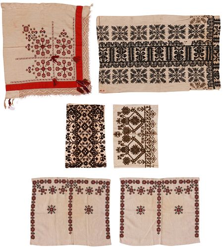 A Group of Six East European Embroidered Cloths