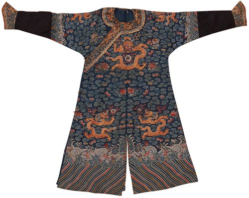 A Qing Dynasty Silk Embroidered Dragon Robe
