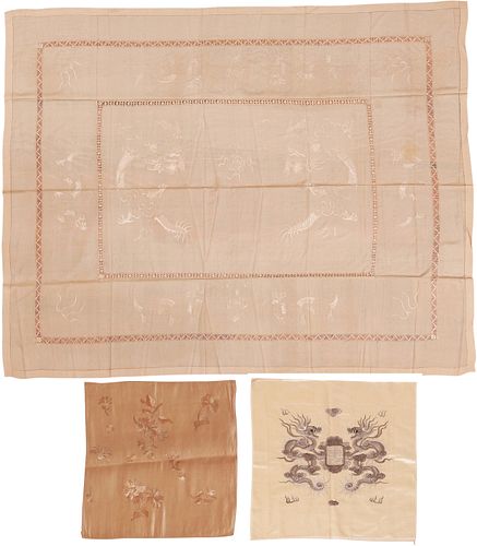 A Group of Four Asian Cream Silk Textiles