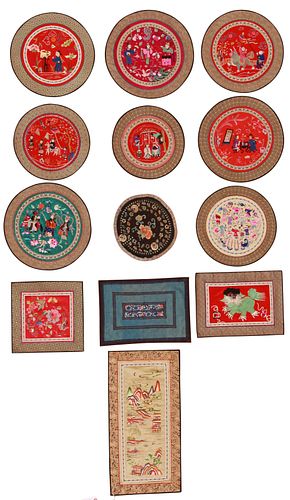 A Group of Thirteen Embroidered Panels