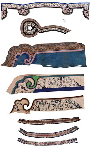 A Group of Eight Chinese Embroidered Fragments from Silk Coats