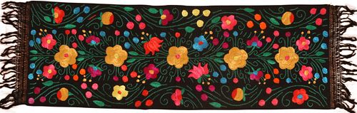 A Mexican Black Ground Embroidered Panel