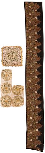 A Group of Indian Textiles Decorated with Beetle Wings: A Shawl Fragment, Lace Netting and Circular Fragments